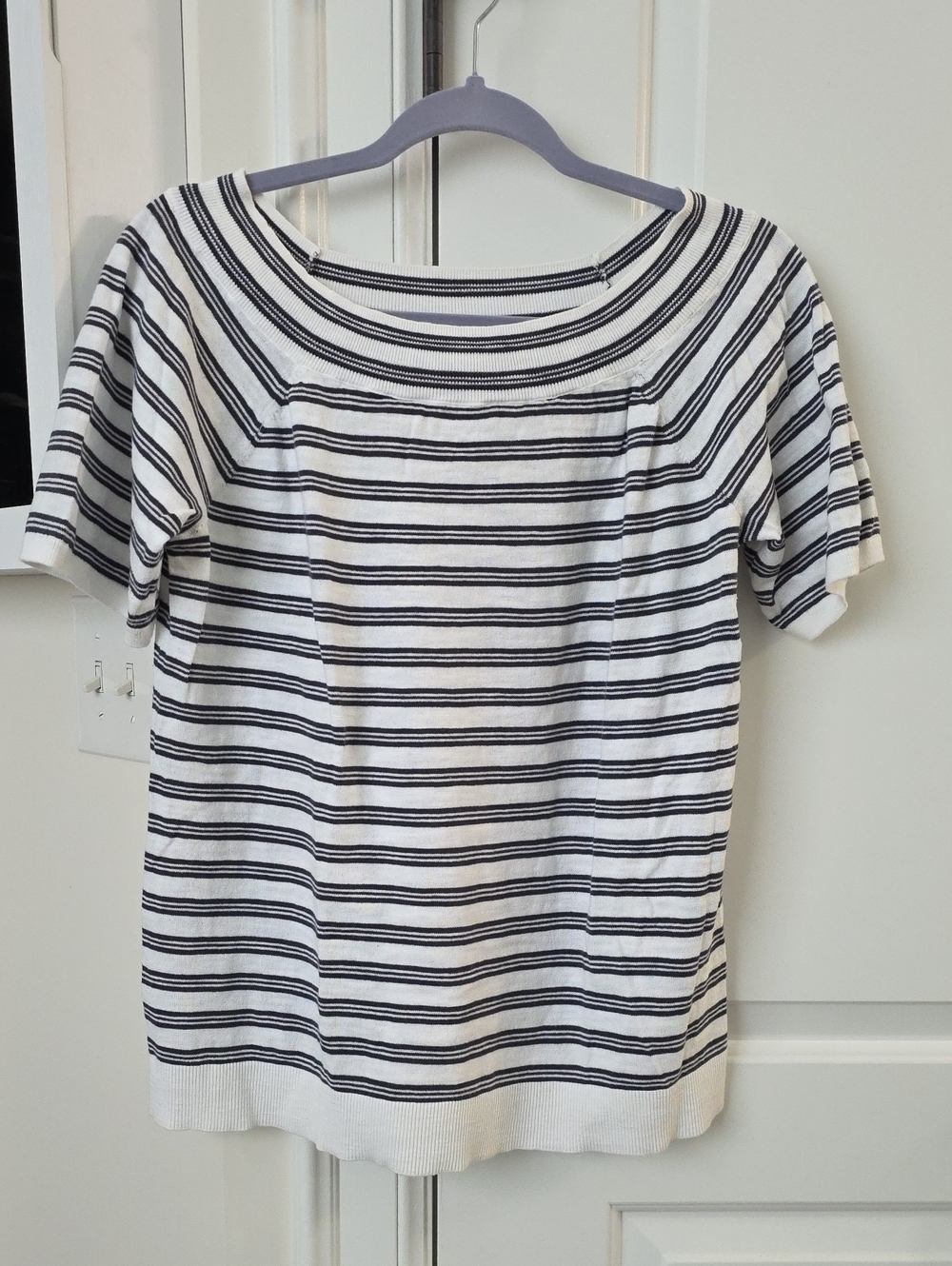 LOFT Navy and White Striped Short-Sleeve Top